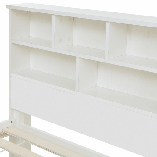 Cama de casal 140x200 cm - Com gavetas e estrado, estante para jovens e adultos - Branco