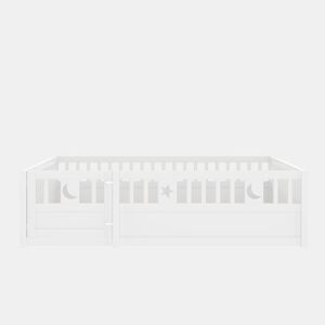Cama painel, 140 x 190 cm - Cama infantil com grade, decoração de estrelas e lua - Branco