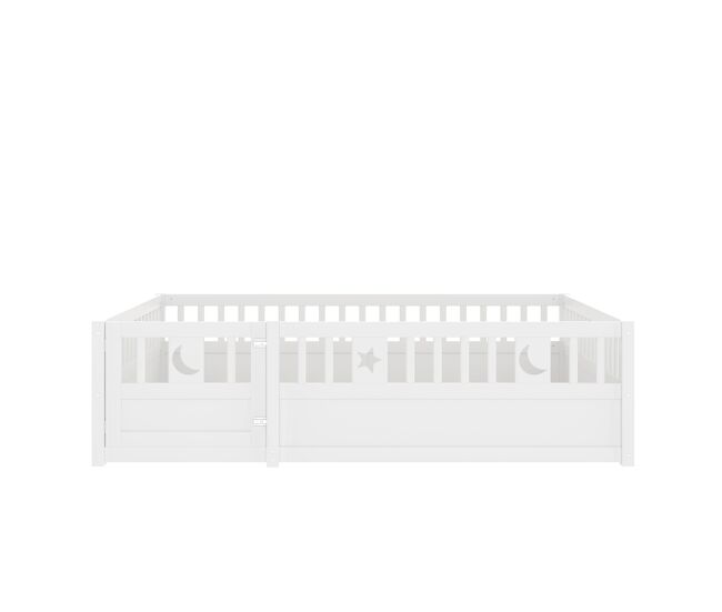Cama panel, 140 x 190 cm - cama infantil con barandilla, decoración de estrellas y luna - blanco