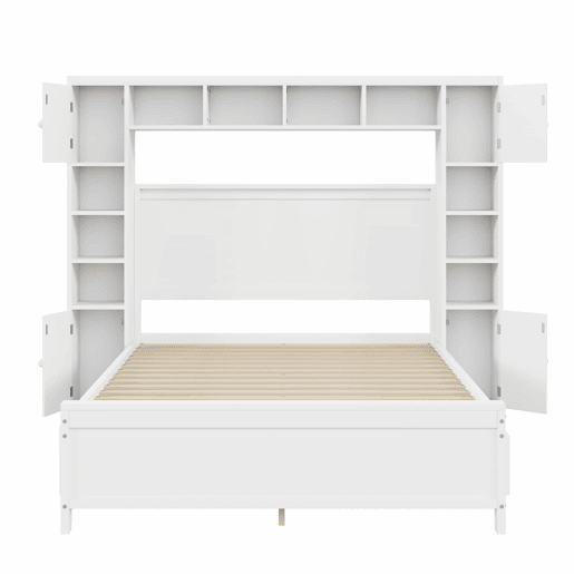 Cama de casal 140x200cm - com 4 gavetas e cabeceira com grande arrumação - madeira maciça - Branco