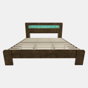 Cama de plataforma 180x200 - arrumação na cabeceira, LED, tomadas integradas, moderna - madeira vintage
