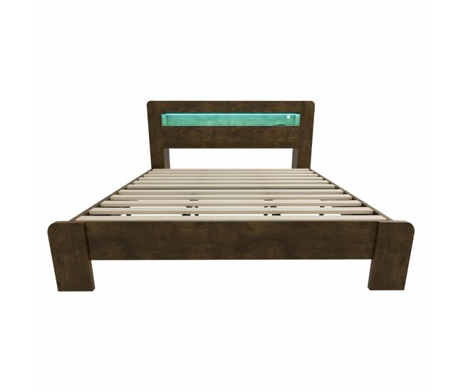 Cama plataforma 180x200 - almacenamiento en cabecero, led, enchufes integrados, moderna - madera vintage