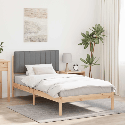 Estrutura de cama de solteiro simple com Cabeceira Estofada Cinzento-claro