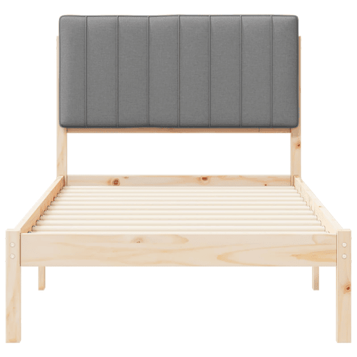 Estrutura de cama de solteiro simple com Cabeceira Estofada Cinzento-claro