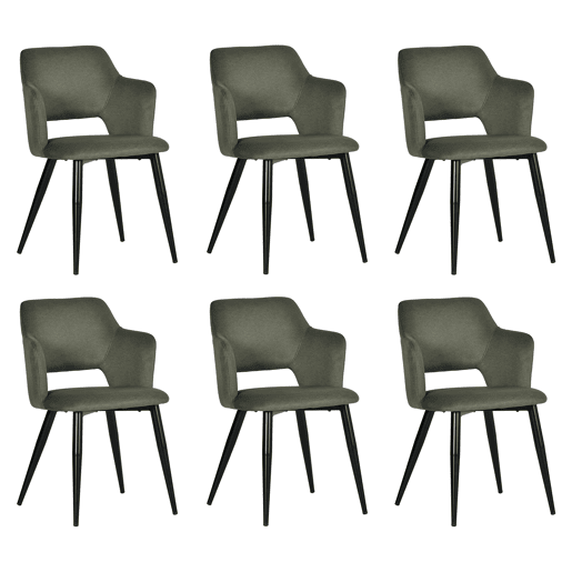 MEUBLES COSY Conjunto de 6 Cadeiras de Jantar Estofadas Estilo Nórdico, Apoios de Braços Curvos, Pés de Aço, Tecido Pet-Friendly, Verde Claro