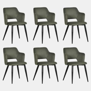 MEUBLES COSY Conjunto de 6 Cadeiras de Jantar Estofadas Estilo Nórdico, Apoios de Braços Curvos, Pés de Aço, Tecido Pet-Friendly, Verde Claro