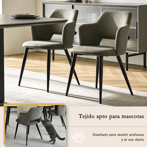 MEUBLES COSY Conjunto de 6 Cadeiras de Jantar Estofadas Estilo Nórdico, Apoios de Braços Curvos, Pés de Aço, Tecido Pet-Friendly, Verde Claro
