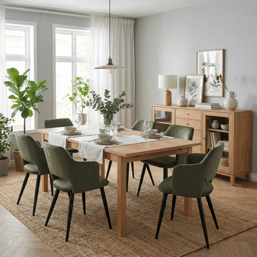 MEUBLES COSY Conjunto de 6 Cadeiras de Jantar Estofadas Estilo Nórdico, Apoios de Braços Curvos, Pés de Aço, Tecido Pet-Friendly, Verde Claro