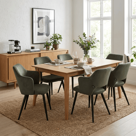 MEUBLES COSY Conjunto de 6 Cadeiras de Jantar Estofadas Estilo Nórdico, Apoios de Braços Curvos, Pés de Aço, Tecido Pet-Friendly, Verde Claro