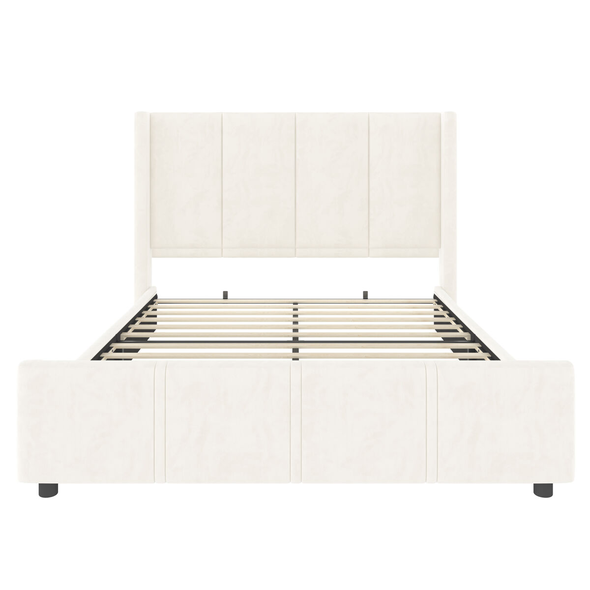Estructura de cama 140x200 cm - estilo moderno, cabezal y pie altos, usb certificado, combinación de hierro y madera - beige