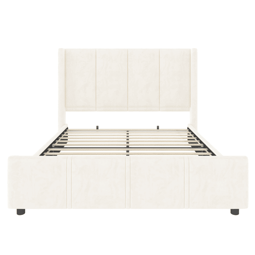 Estrutura de cama 140x200 cm - estilo moderno, cabeceira e pés altos, USB certificado, combinação de ferro e madeira - Bege