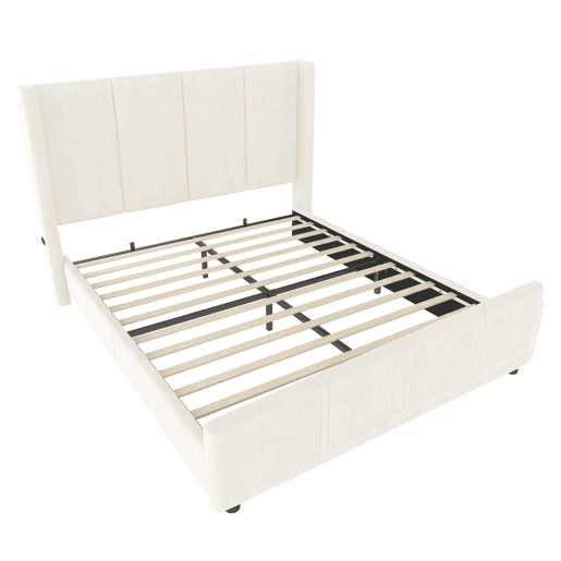 Estrutura de cama 140x200 cm - estilo moderno, cabeceira e pés altos, USB certificado, combinação de ferro e madeira - Bege
