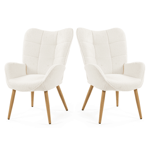 Poltrona Relax Acolchoada Estilo Escandinavo Cor Branco Off Com Pernas De Madeira Resistente Altura Ergonómica 90.5cm Ideal Para Sala Quarto Escritório Sala De Jantar Moderna Confortável Encosto Alto Capacidade 120kg