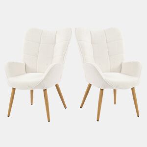 Poltrona Relax Acolchoada Estilo Escandinavo Cor Branco Off Com Pernas De Madeira Resistente Altura Ergonómica 90.5cm Ideal Para Sala Quarto Escritório Sala De Jantar Moderna Confortável Encosto Alto Capacidade 120kg