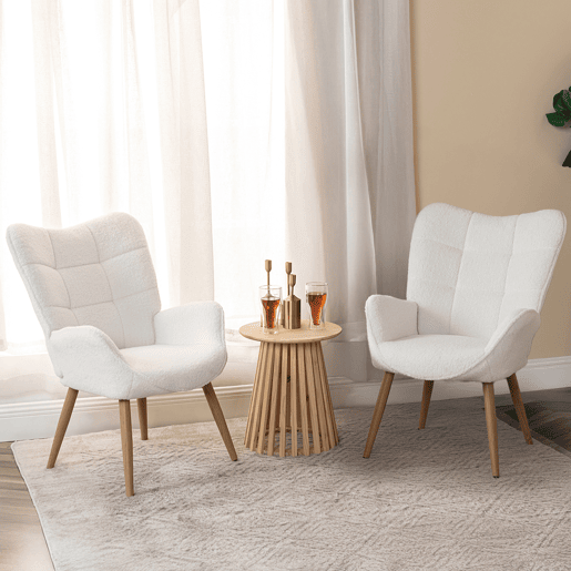 Poltrona Relax Acolchoada Estilo Escandinavo Cor Branco Off Com Pernas De Madeira Resistente Altura Ergonómica 90.5cm Ideal Para Sala Quarto Escritório Sala De Jantar Moderna Confortável Encosto Alto Capacidade 120kg