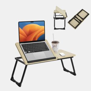 Mesa de Cama Dobrável para Laptop Inclinável, 5 Níveis Reguláveis, 65 cm, Multifuncional, Suporte de Leitura, Preto