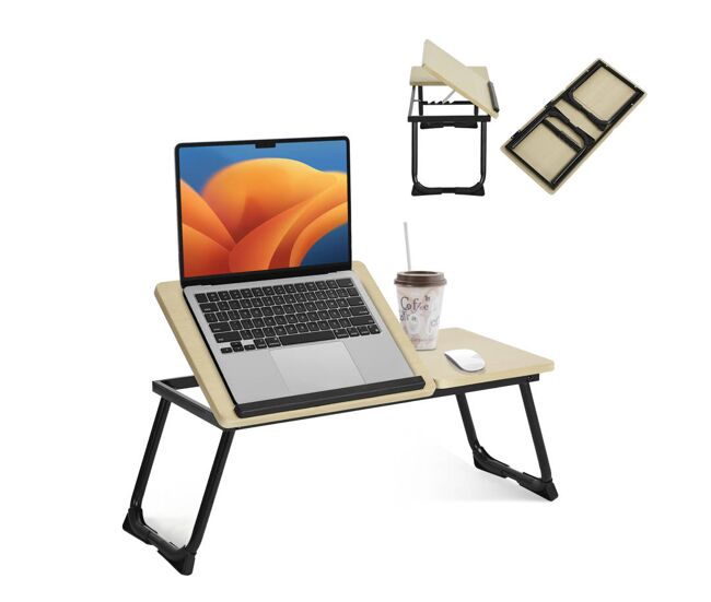 Mesa de cama plegable para portátil inclinable, 5 niveles regulables, 65 cm, multifuncional, atril de lectura, negro