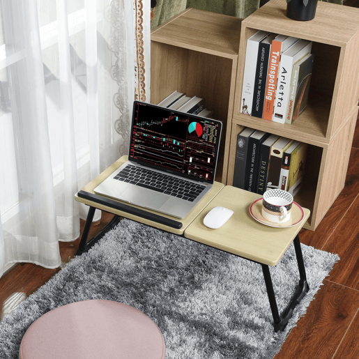 Mesa de Cama Dobrável para Laptop Inclinável, 5 Níveis Reguláveis, 65 cm, Multifuncional, Suporte de Leitura, Preto