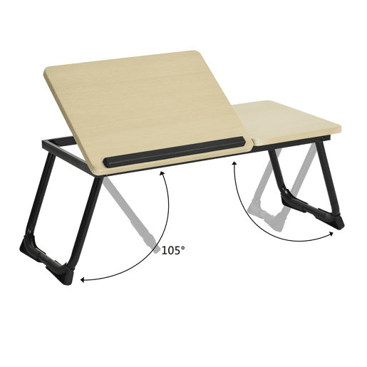Mesa de Cama Dobrável para Laptop Inclinável, 5 Níveis Reguláveis, 65 cm, Multifuncional, Suporte de Leitura, Preto