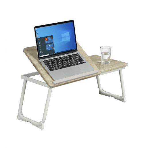 Mesa de Cama Dobrável para Laptop Inclinável, 5 Níveis Reguláveis, 65 cm, Multifuncional, Suporte de Leitura, Branco