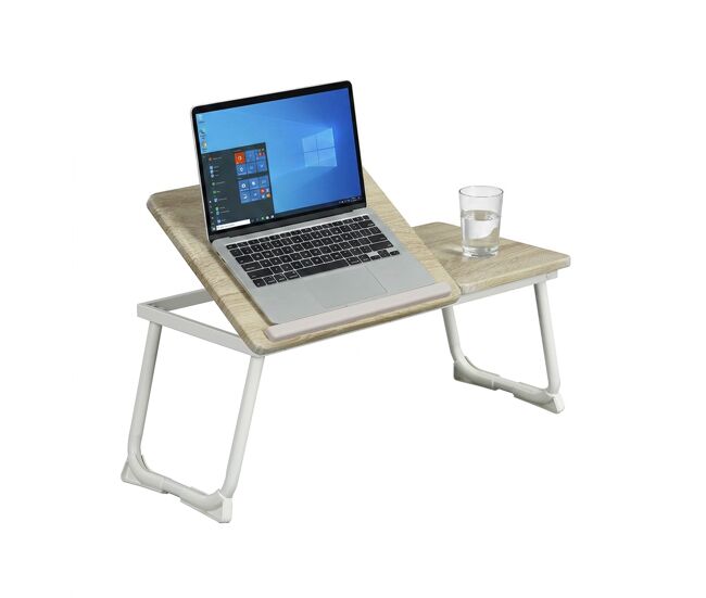 Mesa de cama plegable para portátil inclinable, 5 niveles regulables, 65 cm, multifuncional, atril de lectura, blanco