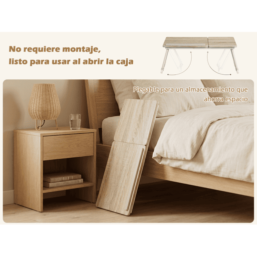 Mesa de Cama Dobrável para Laptop Inclinável, 5 Níveis Reguláveis, 65 cm, Multifuncional, Suporte de Leitura, Branco