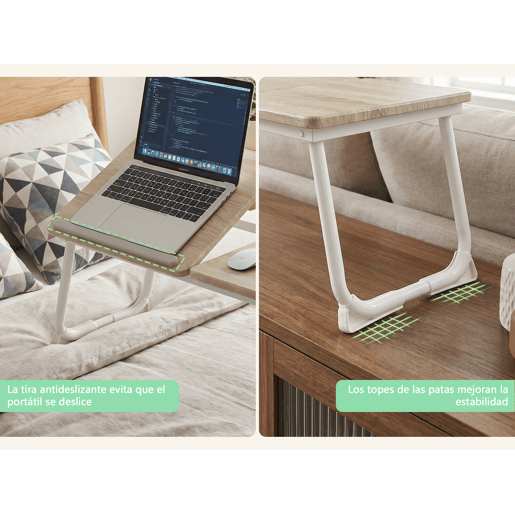 Mesa de Cama Dobrável para Laptop Inclinável, 5 Níveis Reguláveis, 65 cm, Multifuncional, Suporte de Leitura, Branco
