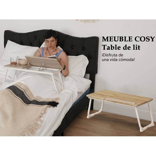 Mesa de Cama Dobrável para Laptop Inclinável, 5 Níveis Reguláveis, 65 cm, Multifuncional, Suporte de Leitura, Branco