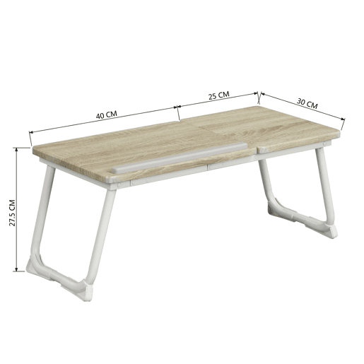 Mesa de Cama Dobrável para Laptop Inclinável, 5 Níveis Reguláveis, 65 cm, Multifuncional, Suporte de Leitura, Branco