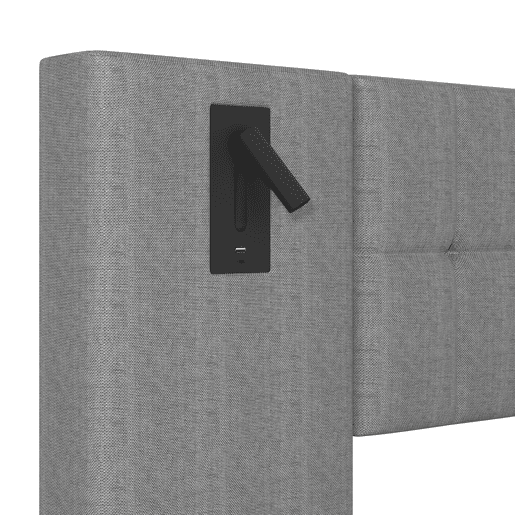 Cama estofada 180x200 cm - Com faixa LED, cabeceira com spot, USB, sem colchão, linho, cinza