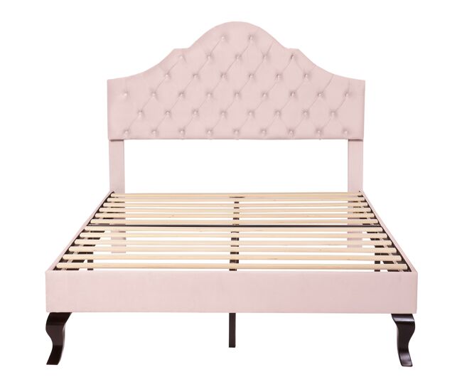 Cama tapizada 140x200 - con cabezal ajustable, soporte de lamas, rosa