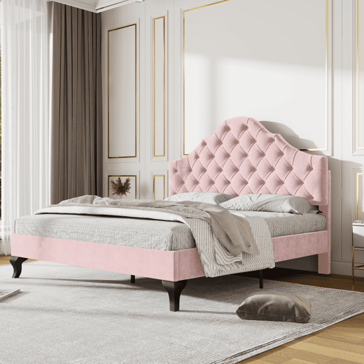 Cama estofada 140x200 - com cabeceira ajustável, suporte de ripas, rosa