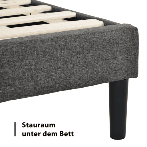 Cama estofada 140x200 cm - Com estrado e cabeceira, design moderno, linho cinza escuro, com colchão