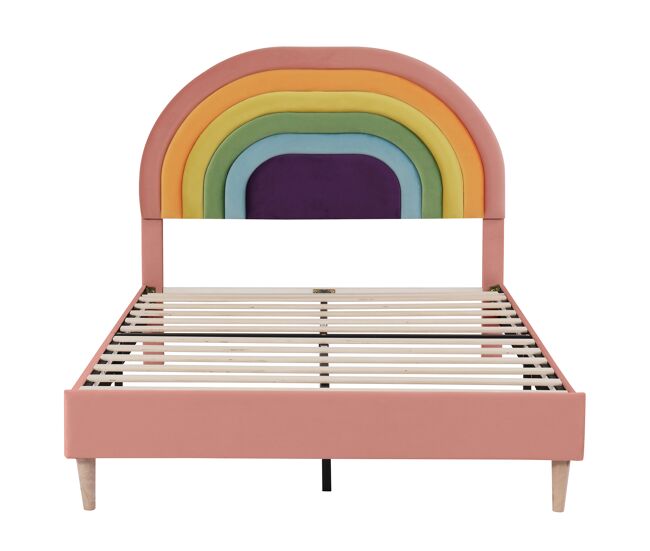Cama tapizada 140x200 - con somier y cabecero, juvenil y para adultos, respaldo regulable, terciopelo - rosa