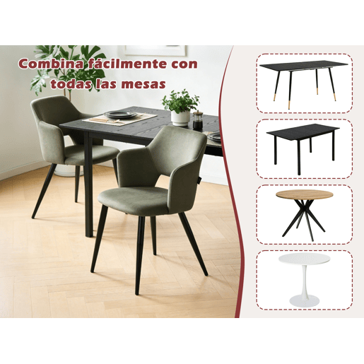 MEUBLES COSY Conjunto de 2 Cadeiras de Jantar Estofadas Estilo Nórdico, Apoios de Braços Curvos, Pés de Aço, Tecido Pet-Friendly, Verde Claro