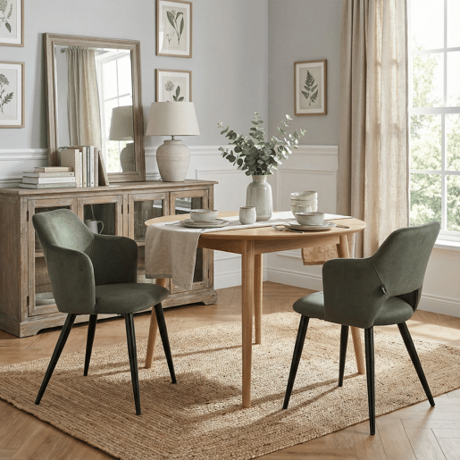 MEUBLES COSY Conjunto de 2 Cadeiras de Jantar Estofadas Estilo Nórdico, Apoios de Braços Curvos, Pés de Aço, Tecido Pet-Friendly, Verde Claro