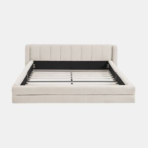 Cama de casal 160x200 cm - Chenille, encosto confortável, estrutura robusta em eucalipto e ferro, fácil de montar - Bege