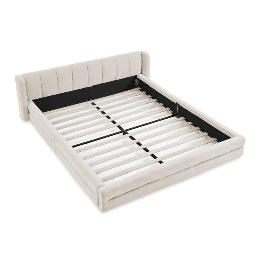 Cama de casal 160x200 cm - Chenille, encosto confortável, estrutura robusta em eucalipto e ferro, fácil de montar - Bege