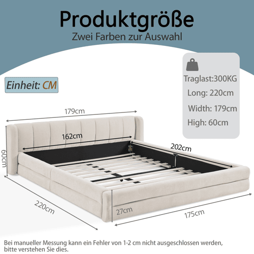 Cama de casal 160x200 cm - Chenille, encosto confortável, estrutura robusta em eucalipto e ferro, fácil de montar - Bege