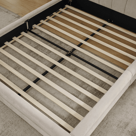 Cama de casal 160x200 cm - Chenille, encosto confortável, estrutura robusta em eucalipto e ferro, fácil de montar - Bege