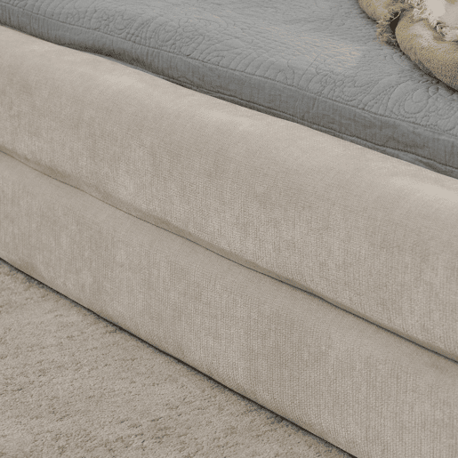 Cama de casal 160x200 cm - Chenille, encosto confortável, estrutura robusta em eucalipto e ferro, fácil de montar - Bege
