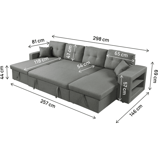 Sofá-cama de canto panorâmico Axel em tecido - 4 lugares - Cinzento