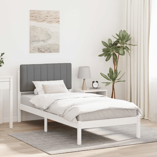 Estrutura de cama de solteiro simple com Cabeceira Estofada Cinzento-claro