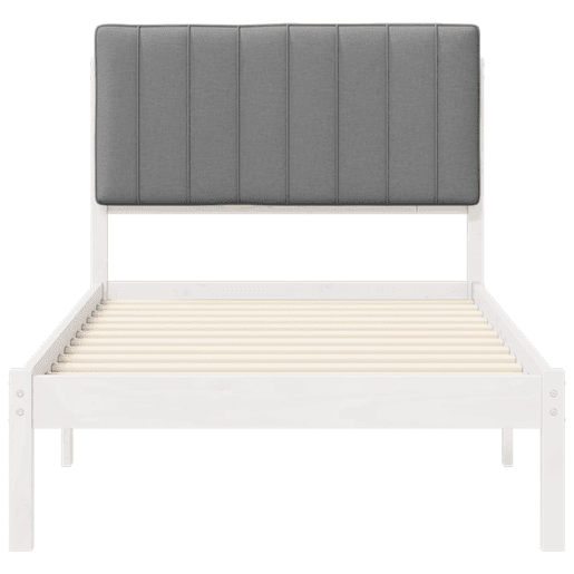 Estrutura de cama de solteiro simple com Cabeceira Estofada Cinzento-claro