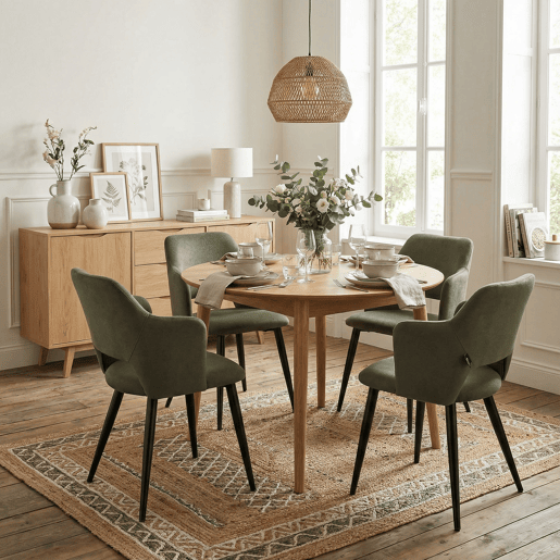MEUBLES COSY Conjunto de 4 Cadeiras de Jantar Estofadas Estilo Nórdico, Apoios de Braços Curvos, Pés de Aço, Tecido Pet-Friendly, Verde Claro