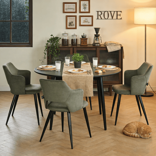 MEUBLES COSY Conjunto de 4 Cadeiras de Jantar Estofadas Estilo Nórdico, Apoios de Braços Curvos, Pés de Aço, Tecido Pet-Friendly, Verde Claro