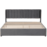 Cama estofada 180x200 cm - Com estrado, encosto e 2 gavetas - Cinza