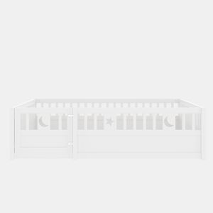 Cama infantil 140x190 cm - Com grades, decoração de estrelas e lua, sem estrado - Branco
