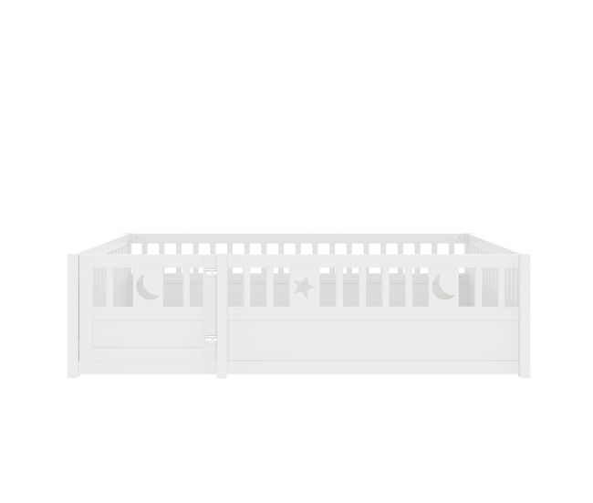 Cama infantil 140x190 cm - con barandillas, decoración de estrellas y luna, sin somier - blanco