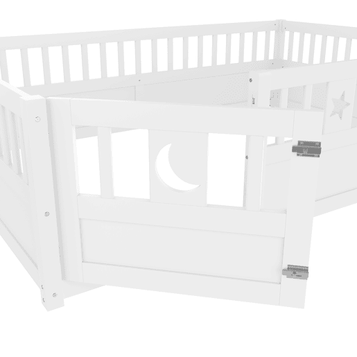 Cama infantil 140x190 cm - Com grades, decoração de estrelas e lua, sem estrado - Branco